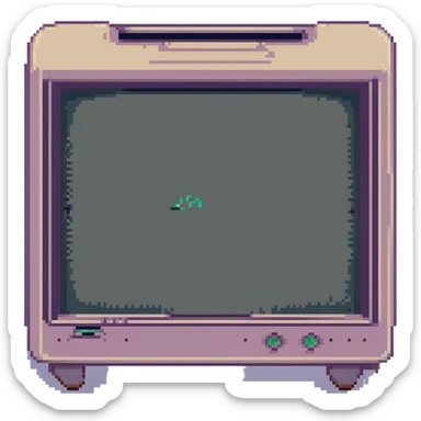 CRT screen cracked with a blinking “404” sticker