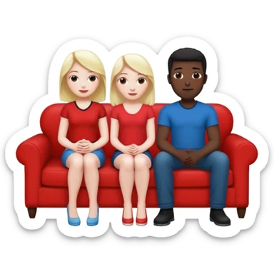 red couch, white naked female in center, big white male on the left, big black male on thje right sticker