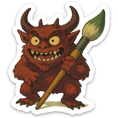 ghibli style demon with a paintbrush sticker