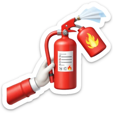 hand holding Fire extinguisher
 and puts out fire sticker
