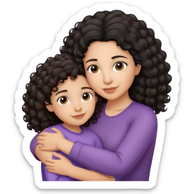 Hispanic mother curly black hair and daughter with straight brown hair hugging sticker