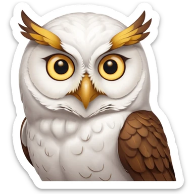 white olw half body, 45 degree lean head, questionning sticker