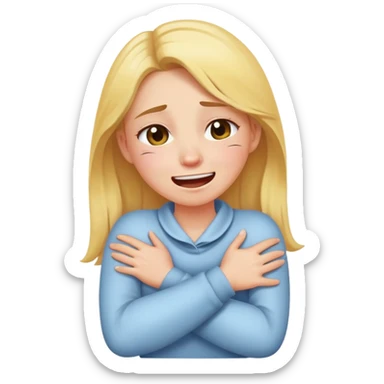 girl crossing arms holding neck crying and laughing sticker