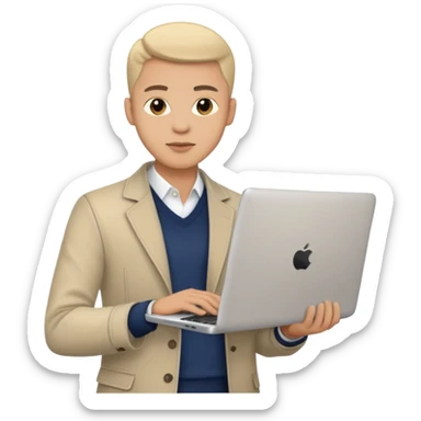 A typical IT specialist, a guy who looks stylish, has a laptop in his hands  sticker