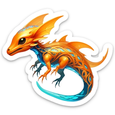 Exotic futuristic bioluminescent translucent transparent lush warm-colored neon-glowing iridescent Fakémon-Fionbri-Vernid-creature sticker