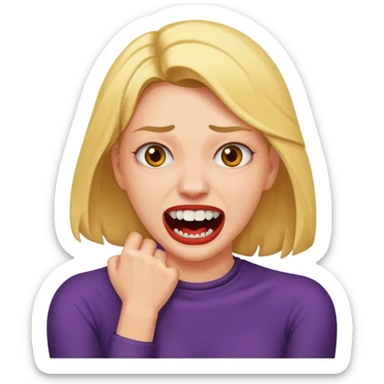 a woman strangling herself with clenched teeth sticker