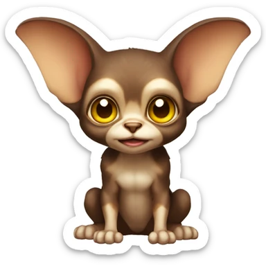 Cute brown and light brown gremlin with big ears and yellow eyes sticker