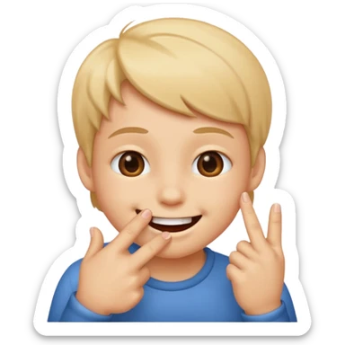 Shy smiley face bitting one finger sticker