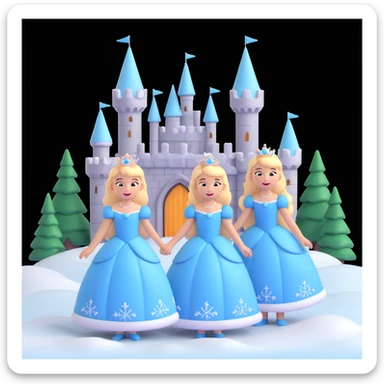 girls in a  snow princess dress, snow castle background sticker