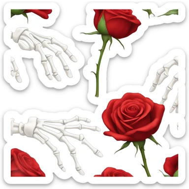 Skeleton hand holding a red rose sticker
