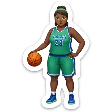 Full Body Latino plus size women basketball player wearing blue and green uniform sticker