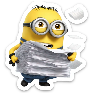 minion with HEAPS OF PAPERS sticker