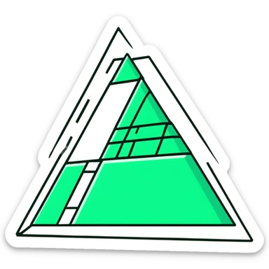 Maya pyramid in flat hieroglyphic style, perfect geometric triangular lines, strict white and deep green only, angular precise shapes sticker