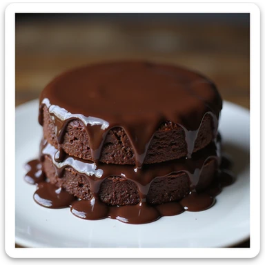 a realistic double fudge chocolate cake, with dripping chocolate ganache, photorealistic style, no background sticker