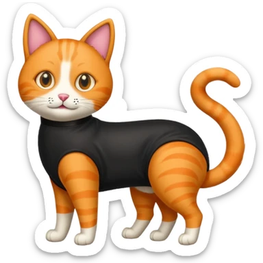 an orange cat that has a fully black dog costume on sticker