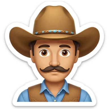 Man with cowboy hat, has mustache sticker