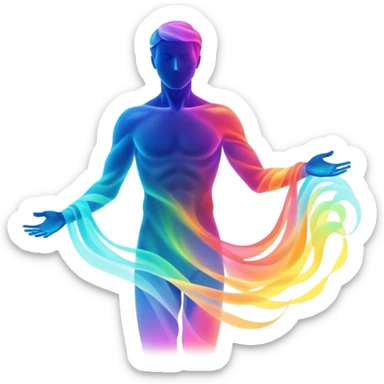 Male silhouette composed of ethereal flowing energy waves, abstract style aura forming the shape of a man, no facial features sticker