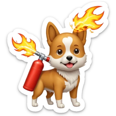 dog with electric lightning waves, fire extinguisher sticker