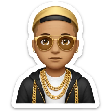 rapper emoji with gold chain and sunglasses, confident expression sticker