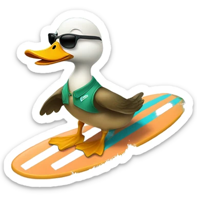 a duck who wearing sunglasses and on a surfing board sticker