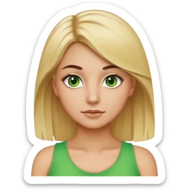 blonde-haired, green-eyed young woman with brown eyebrows and summer tan, iPhone emoji style sticker