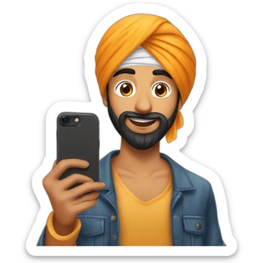 A Sikh boy clicking mirror selfie with iphone sticker