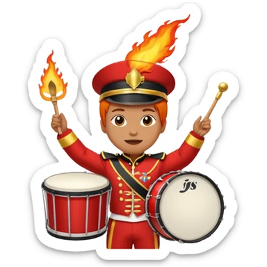 A loud fan with a marching drum, beating it with fiery enthusiasm. sticker