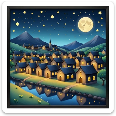 Village in night with moon and stars sticker