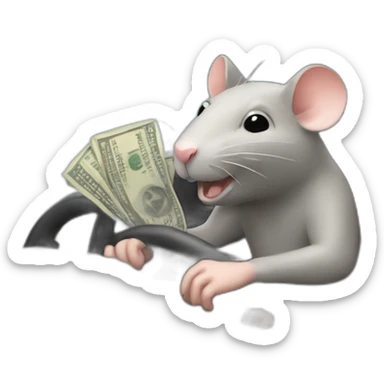 rat driving a car with money sticker