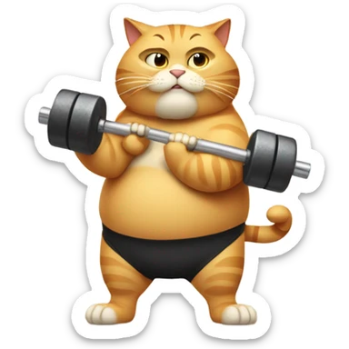 big strong fat cat lifting weight sticker
