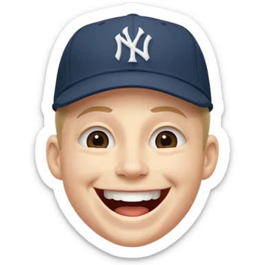 Laughing face wearing ny yankee cap sticker