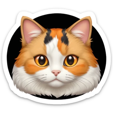 calico cat with small head, hazel eyes, and short but chubby body sticker