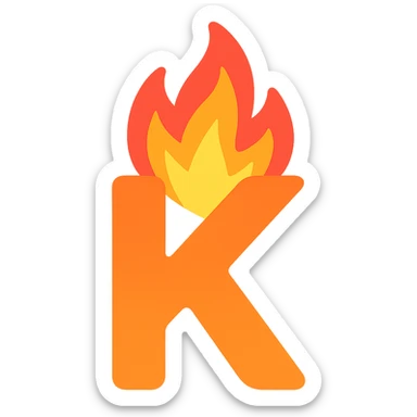 full color letter 'K' with intense animated-looking flames conveying a sense of exasperation sticker