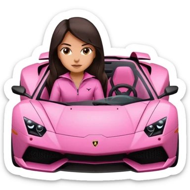 Make car far away so I can see full car Car facing forward in sports car. Make hair long  One girl isFront of car sitting in the seats. Make it a pink sports car. They are two baddies make it a Lamborghini pink car  sticker