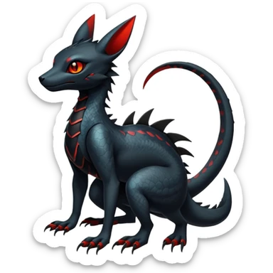 Sophisticated Modern Gothic Gloomy Futuristic Scaly Cyber-Salandit-Umbreon-Litten-Hybrid (Full body) sticker