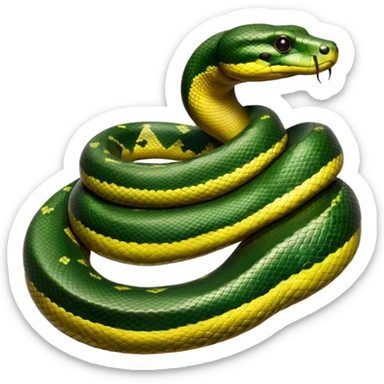 A photo-realistic digital illustration of a Green Anaconda, chest upward, with a broad, flat head, muscular body, and high-set eyes. Its olive-green body is covered with symmetrical, bold black oval spots, and its smooth, glossy scales highlight its large, powerful build. sticker