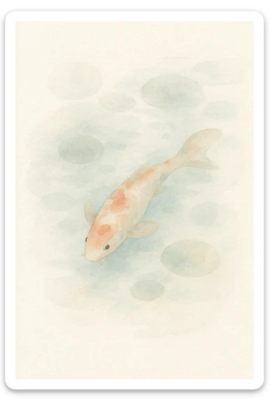 serene watercolor painting of a koi fish swimming in a pond, dreamy and ethereal sticker