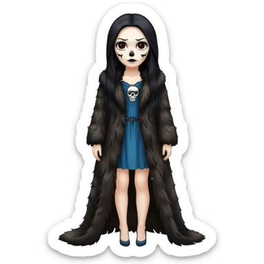 An attractive Alaskan princess, full body, facing to the right. In the style of your bleeding skull art. sticker