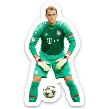 Manuel Neuer, classic goalkeeper stance, green kit, gloves, short hair sticker