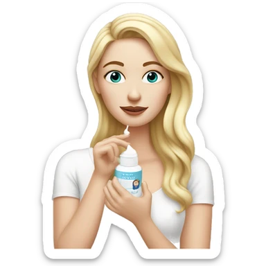 white girl applying cream on face sticker