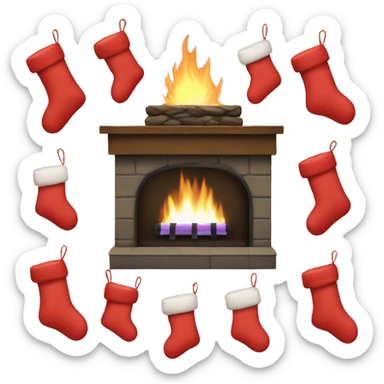 Fireplace with 5 stockings and 3 dog stockings sticker