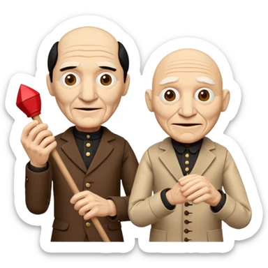 a puppet master moving two puppets sticker