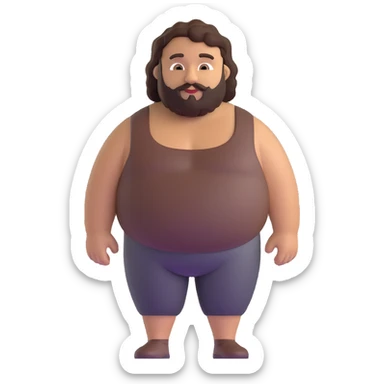 tan guy with mid-length brown and black curly hair like LaMelo Ball, beard, chubby build sticker