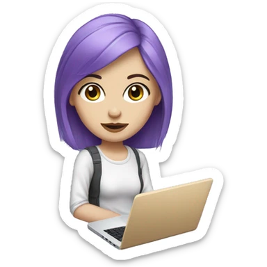 Graphic Designer argentinian girl with laptop, purple hair, purple eyes and pale skin sticker