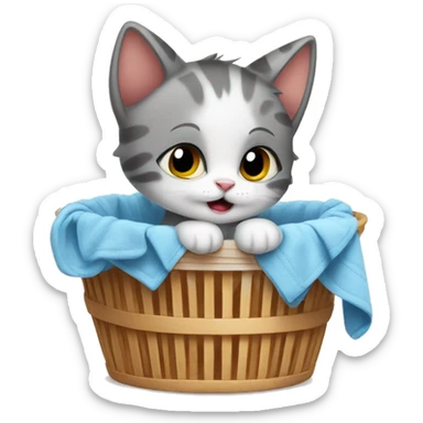 kitten in laundry basket sticker