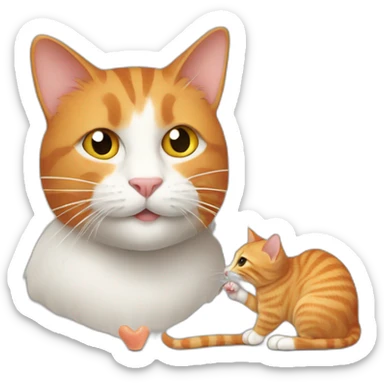a ginger cat eating a grey mouse sticker