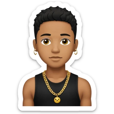 Lil Fizz medium dark skin, black hair, black tank top with necklace sticker