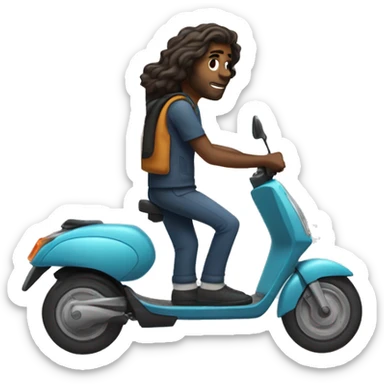 delivery man with long wavy hair on e-scooter sticker