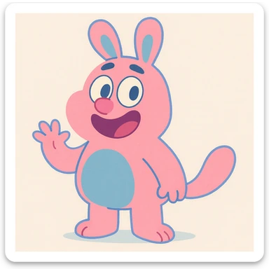 friendly animal in pastel pink and blue, calArts 2010s cartoon style sticker