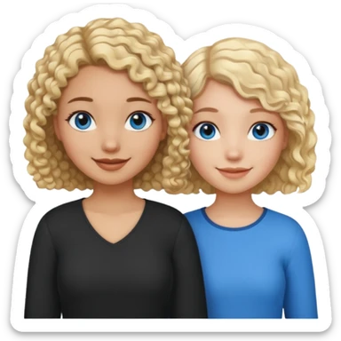 Girl best friends, one white with blond bob and blue eyes, one black with curly hair sticker